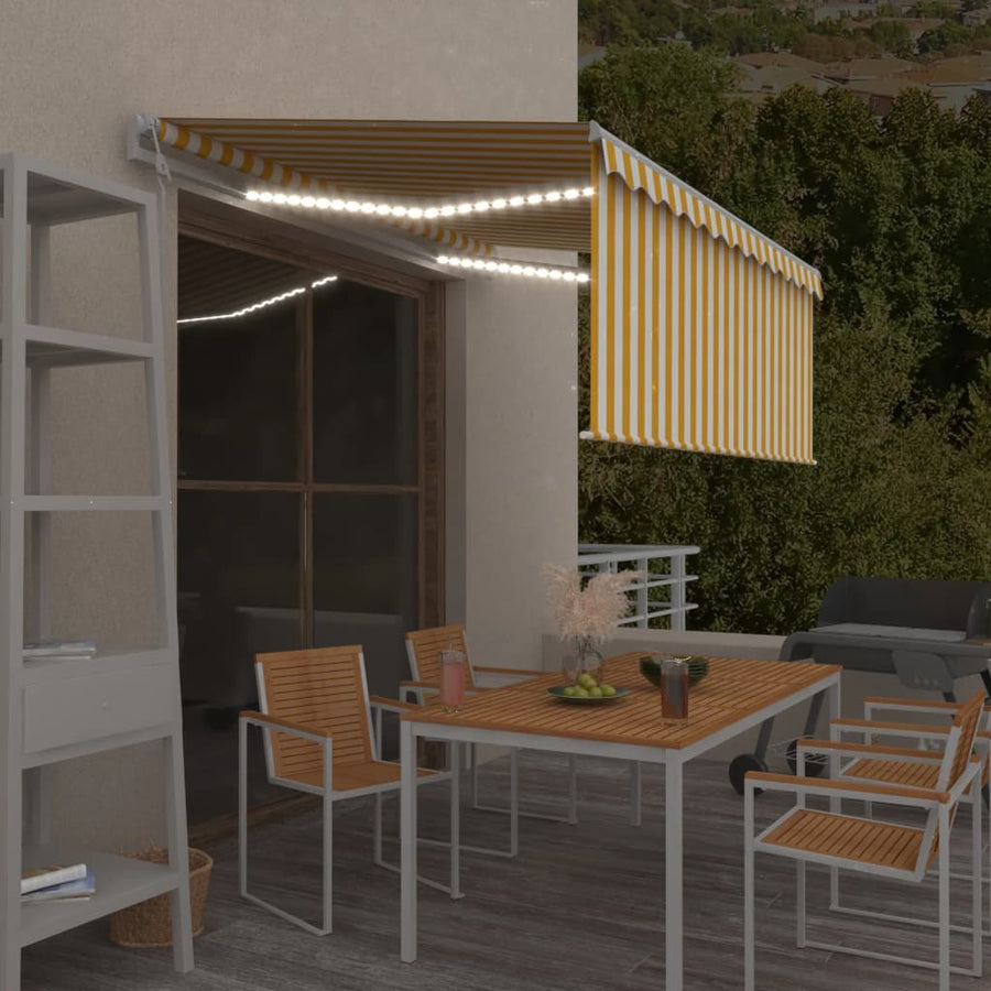 Copertină Automată Cu Stor&Led&Senzor Vânt Galben&Alb 3,5X2,5 M