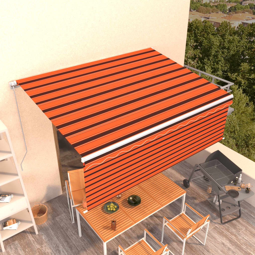 Copertină Retractabilă Manual Cu Stor, Albastru & Alb, 3X2,5 M
