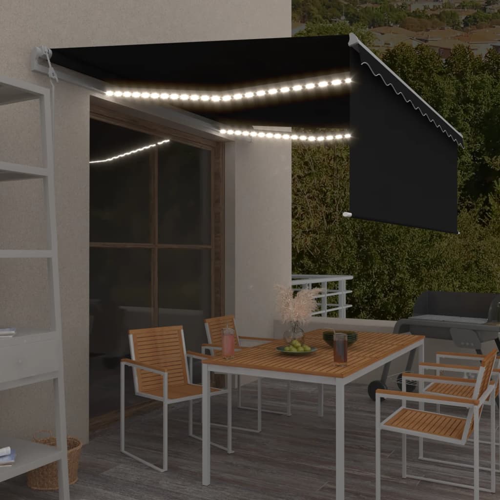 Copertină Automată Cu Stor&Led&Senzor Vânt Galben&Alb 3,5X2,5 M