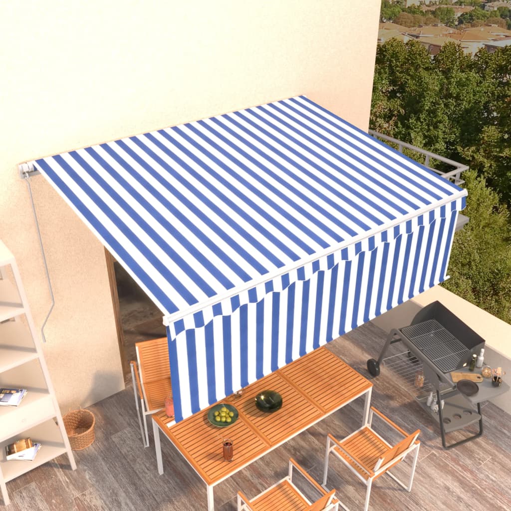 Copertină Retractabilă Manual Cu Stor, Albastru & Alb, 3X2,5 M