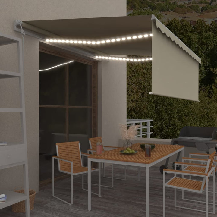 Copertină Automată Cu Stor&Led&Senzor Vânt Galben&Alb 3,5X2,5 M