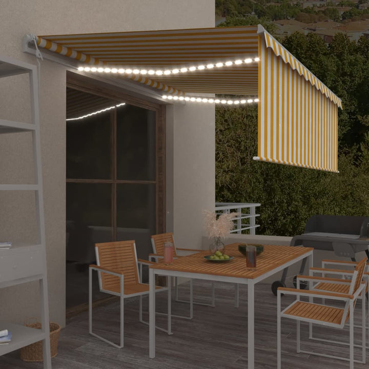 Copertină Automată Cu Stor&Led&Senzor Vânt Galben&Alb 3,5X2,5 M
