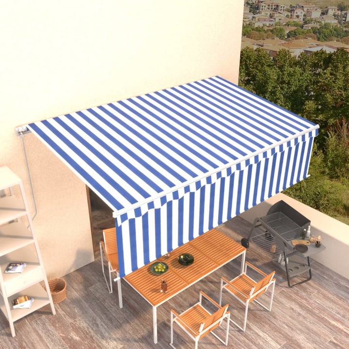 Copertină Retractabilă Manual Cu Stor, Albastru & Alb, 3X2,5 M