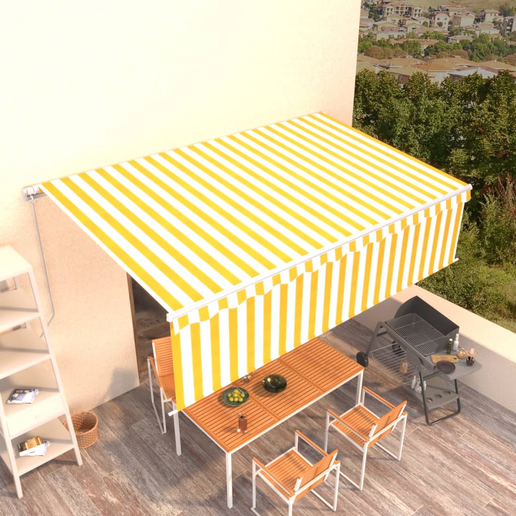 Copertină Retractabilă Manual Cu Stor, Albastru & Alb, 3X2,5 M