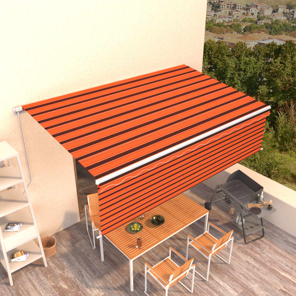 Copertină Retractabilă Manual Cu Stor, Albastru & Alb, 3X2,5 M