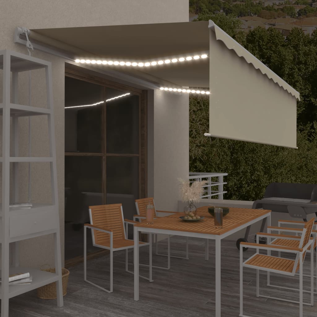 Copertină Automată Cu Stor&Led&Senzor Vânt Galben&Alb 3,5X2,5 M