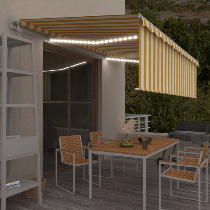 Copertină Automată Cu Stor&Led&Senzor Vânt Galben&Alb 3,5X2,5 M