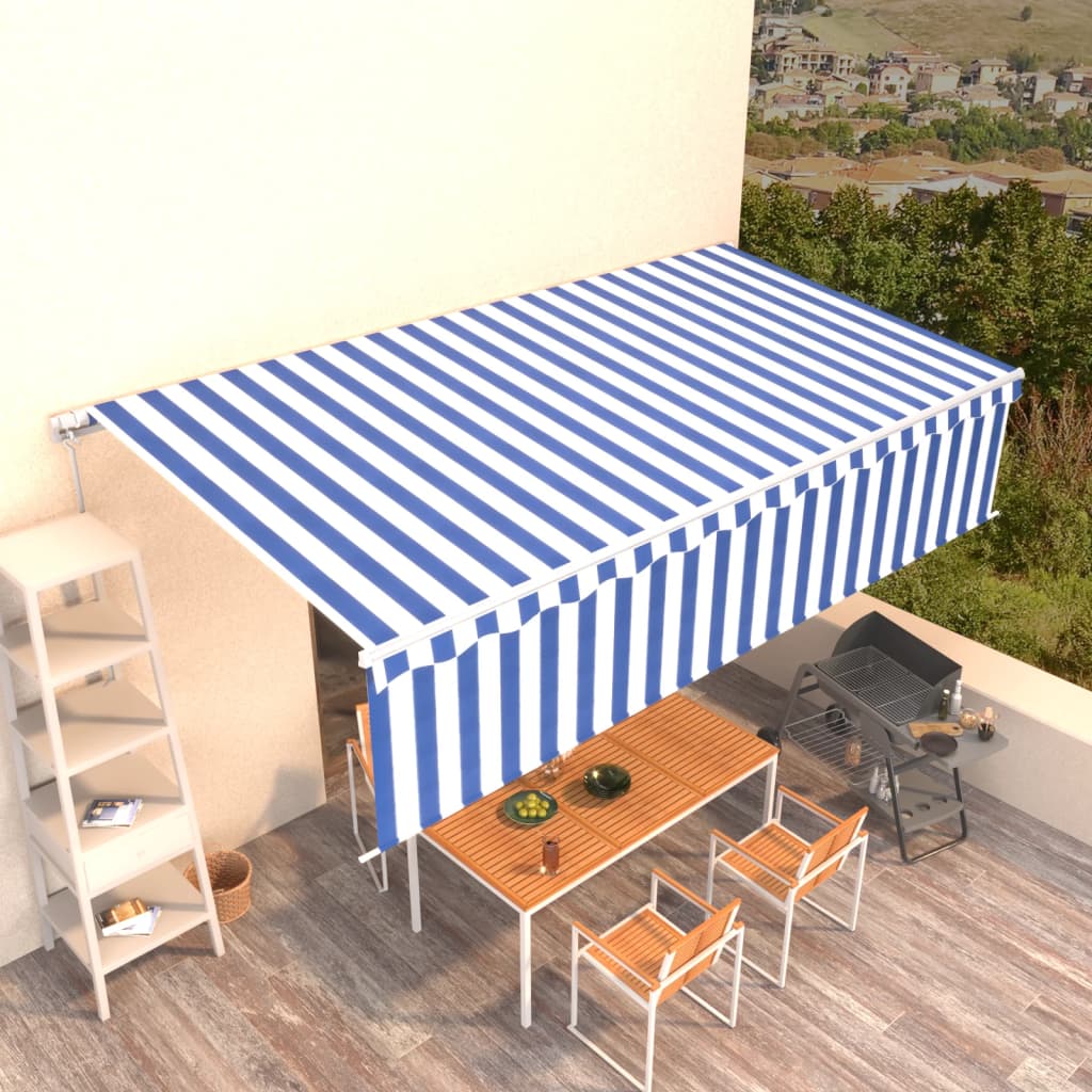 Copertină Retractabilă Manual Cu Stor, Albastru & Alb, 3X2,5 M