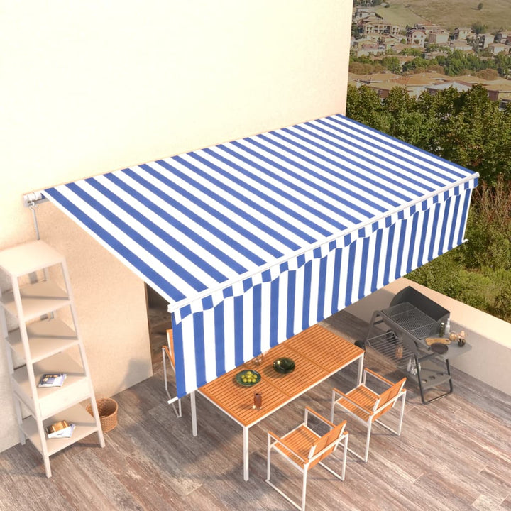 Copertină Retractabilă Manual Cu Stor, Albastru & Alb, 3X2,5 M