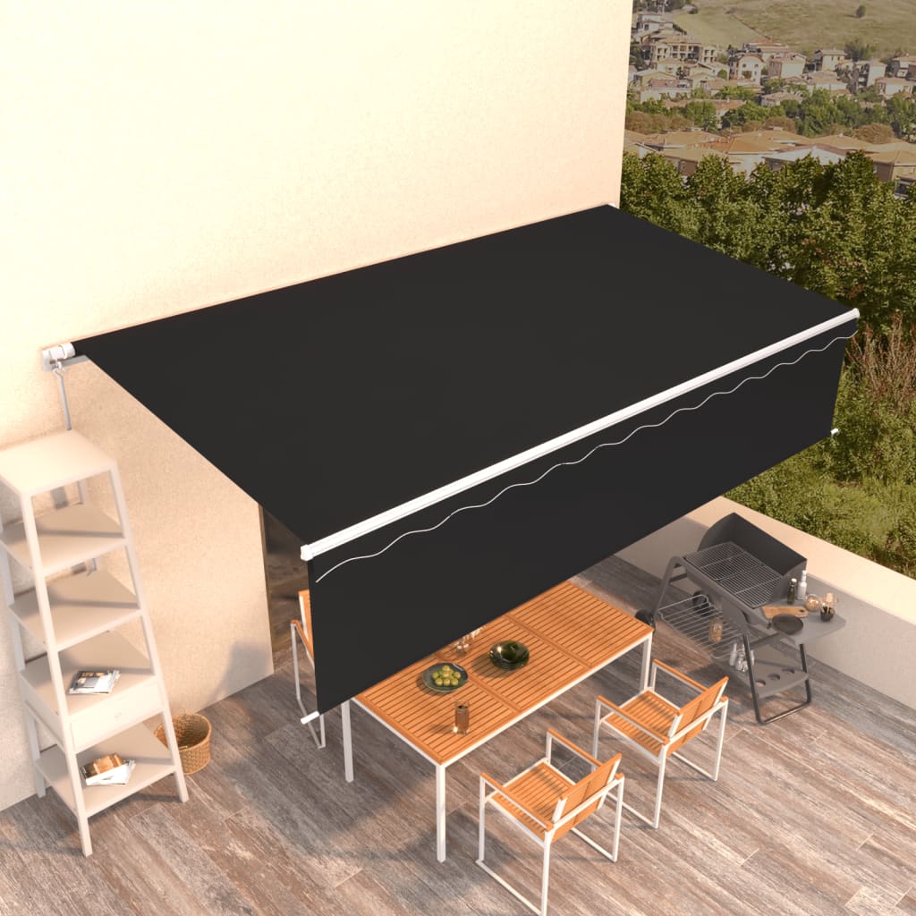 Copertină Retractabilă Manual Cu Stor, Albastru & Alb, 3X2,5 M