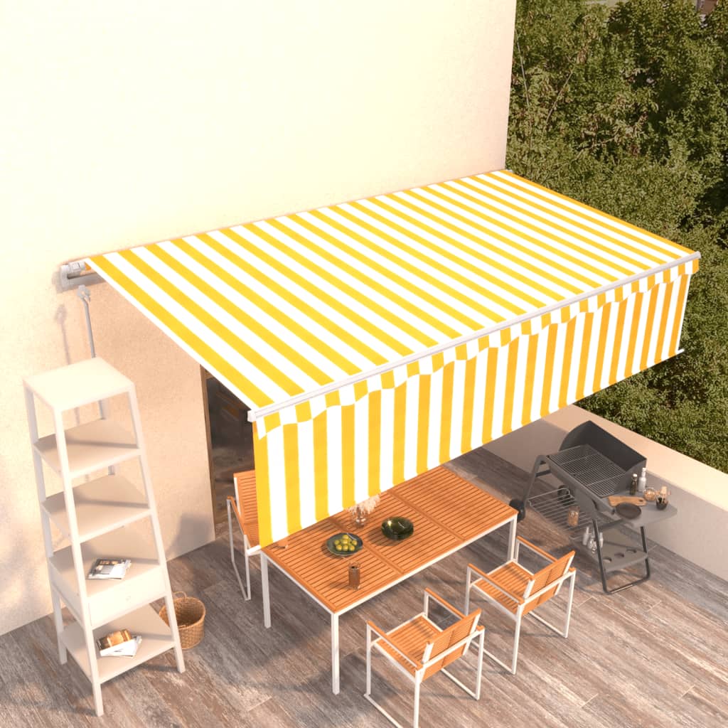 Copertină Retractabilă Automat Cu Stor, Galben&Alb,