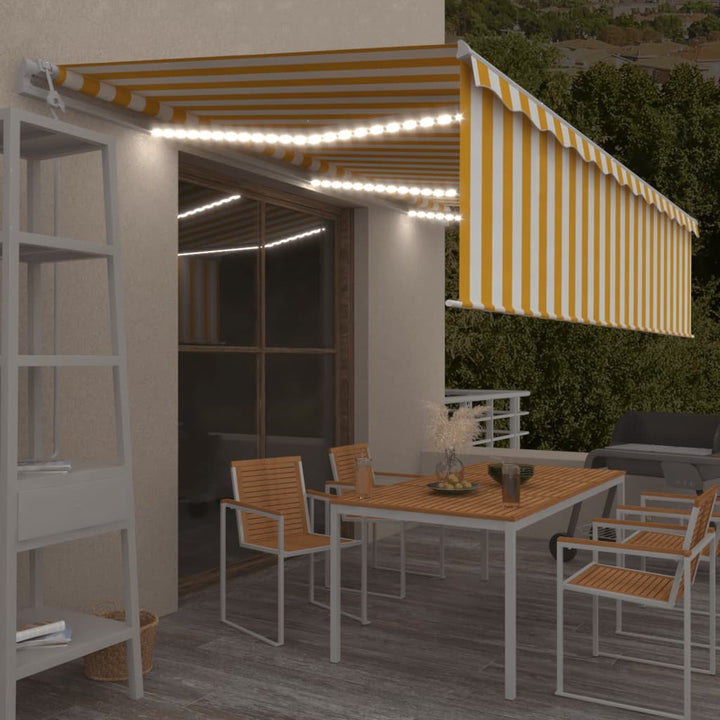Copertină Automată Cu Stor&Led&Senzor Vânt Galben&Alb 3,5X2,5 M