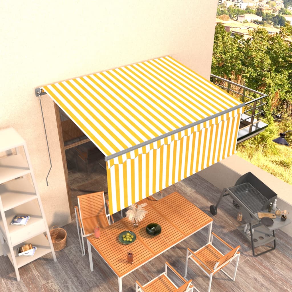 Copertină Retractabilă Manual Cu Stor, Albastru & Alb,