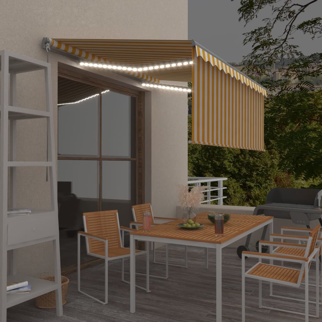 Copertină Retractabilă Manual Cu Stor, Galben&Alb, 3,5X2,5 M