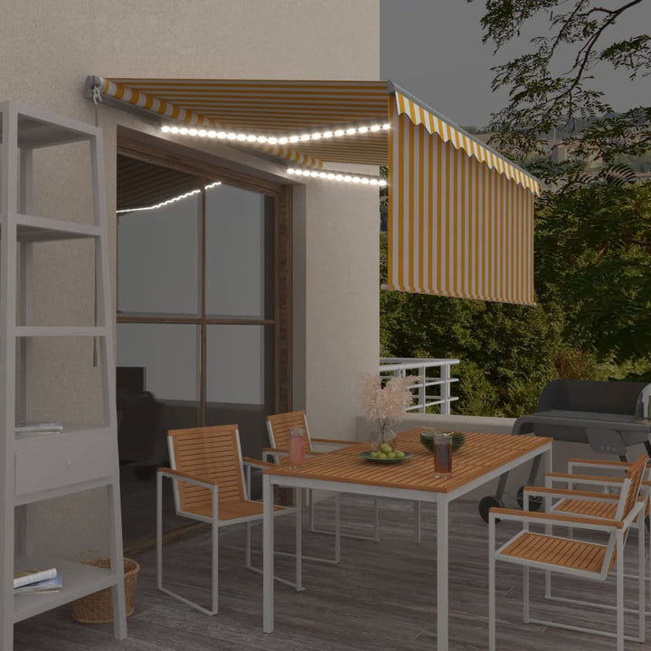 Copertină Retractabilă Manual Cu Stor, Galben&Alb, 3,5X2,5 M