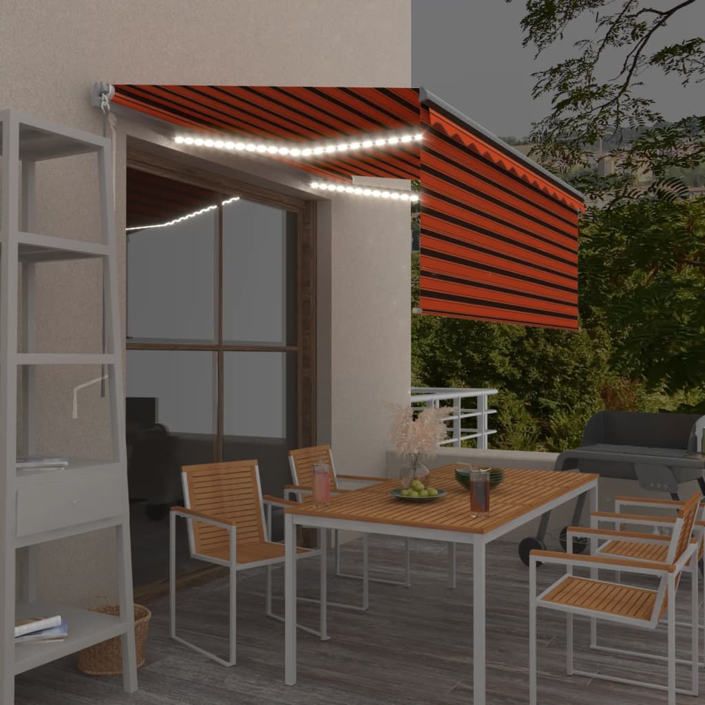 Copertină Retractabilă Manual Cu Stor, Galben&Alb, 3,5X2,5 M