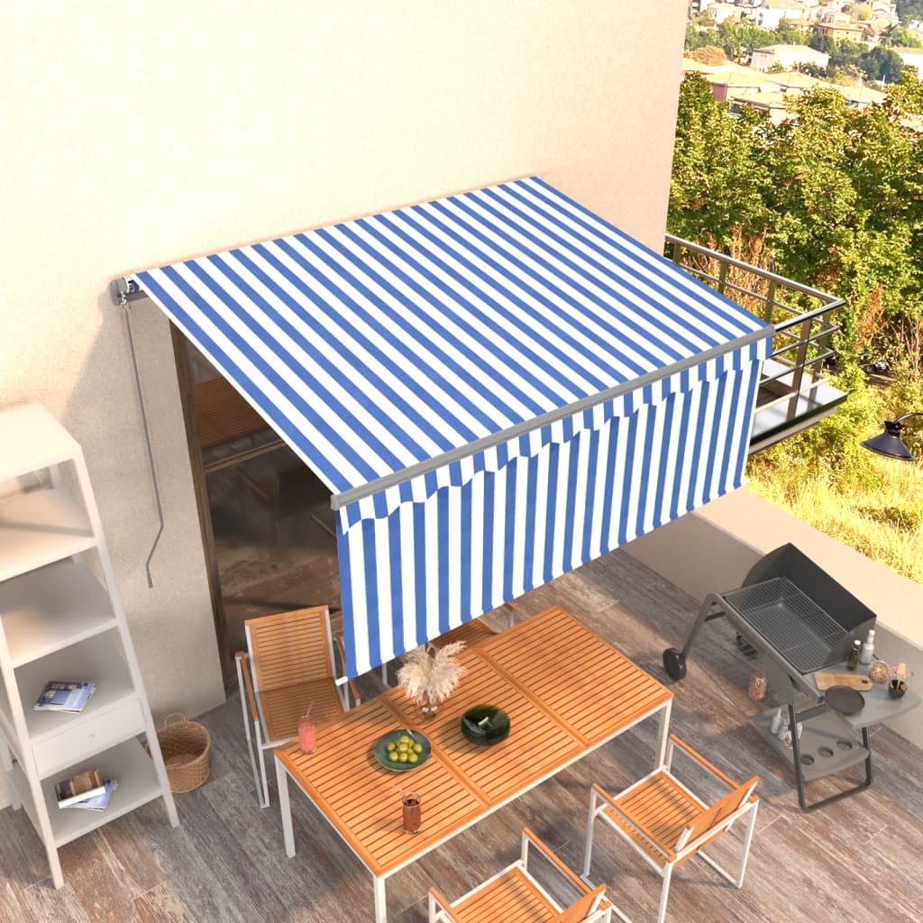 Copertină Retractabilă Manual Cu Stor, Albastru & Alb,