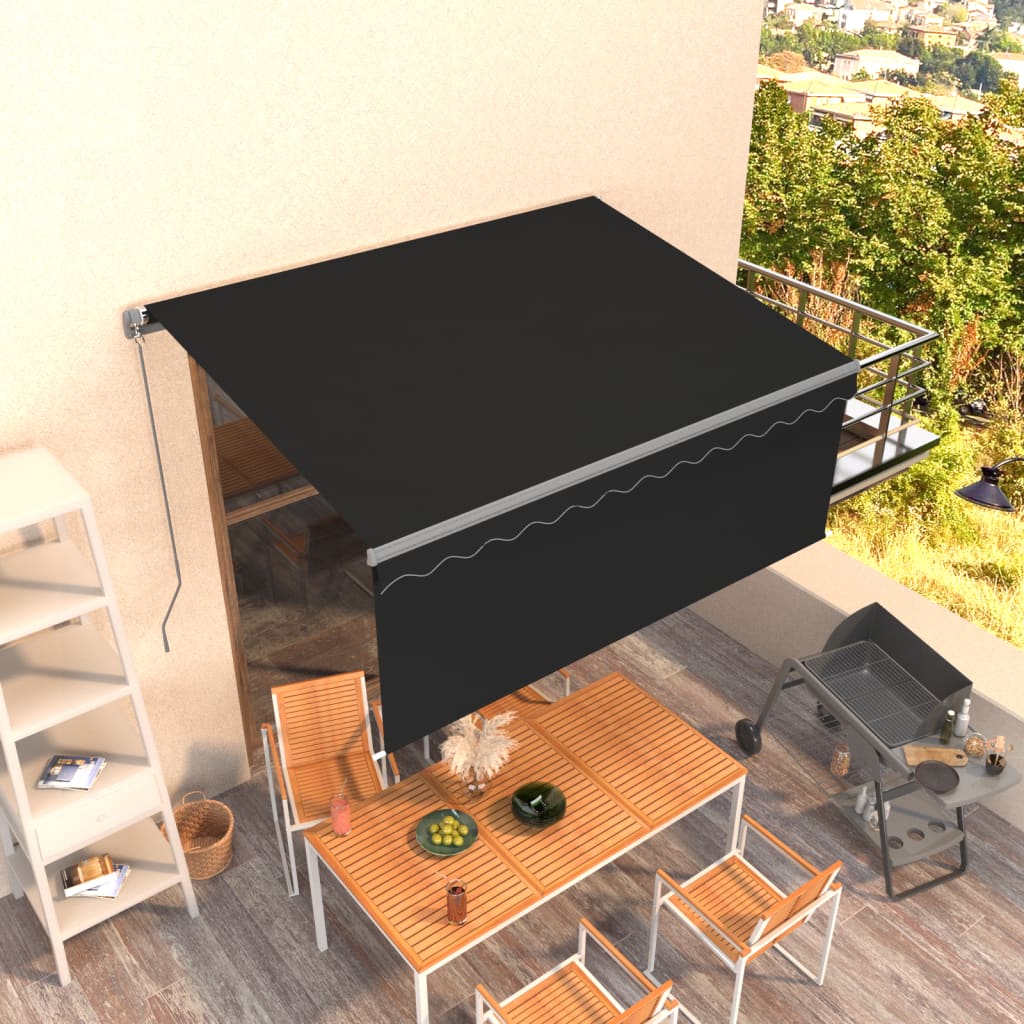 Copertină Retractabilă Manual Cu Stor, Albastru & Alb,