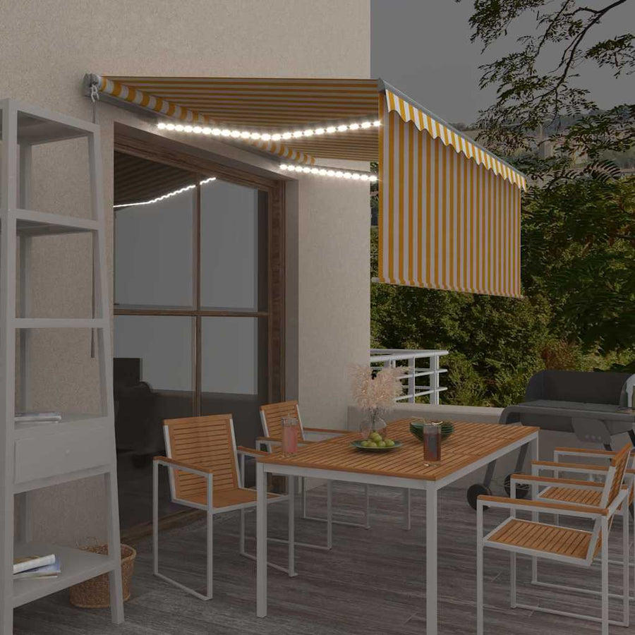 Copertină Retractabilă Manual Cu Stor, Galben&Alb, 3,5X2,5 M