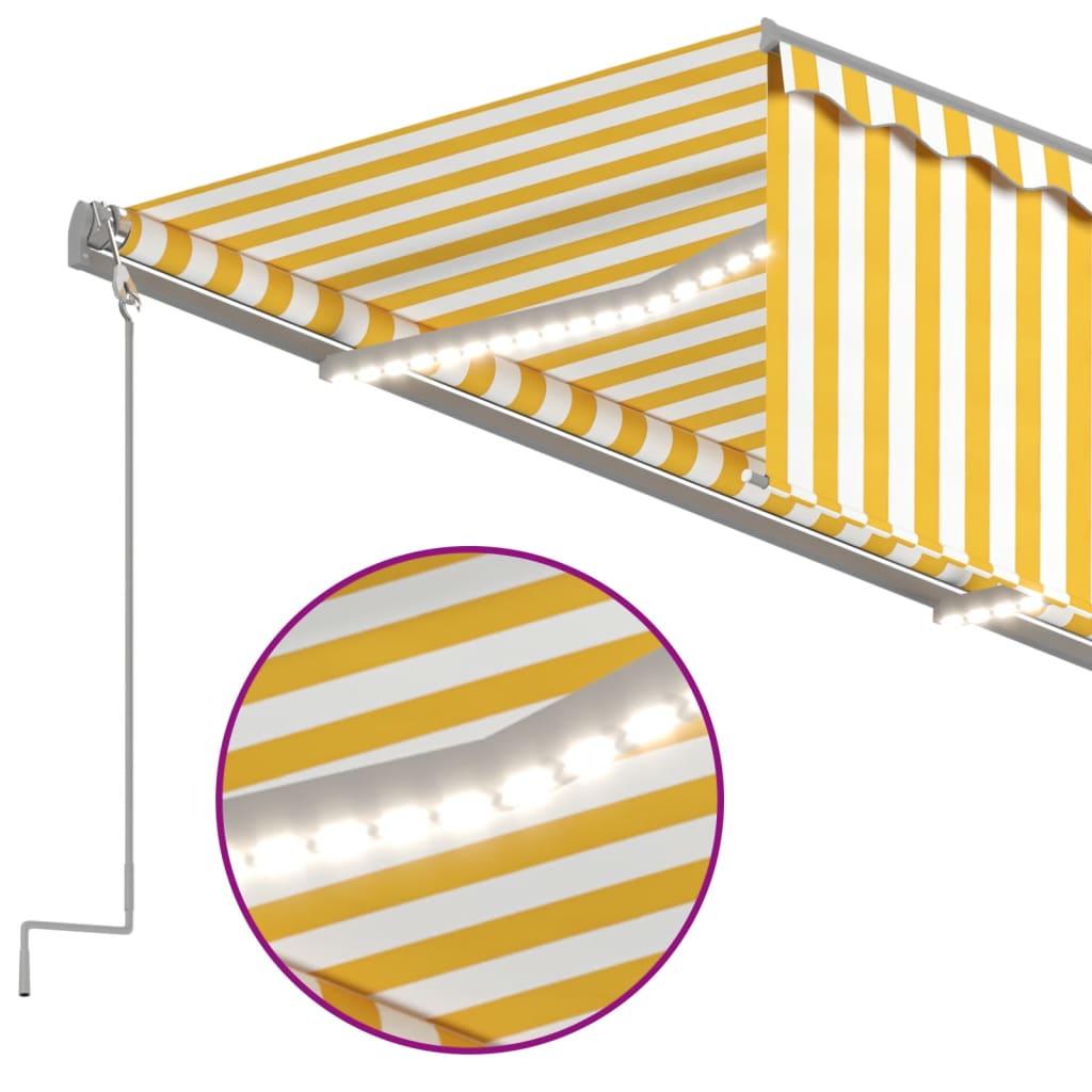 Copertină Automată Cu Stor&Led&Senzor Vânt Galben&Alb 3,5X2,5 M
