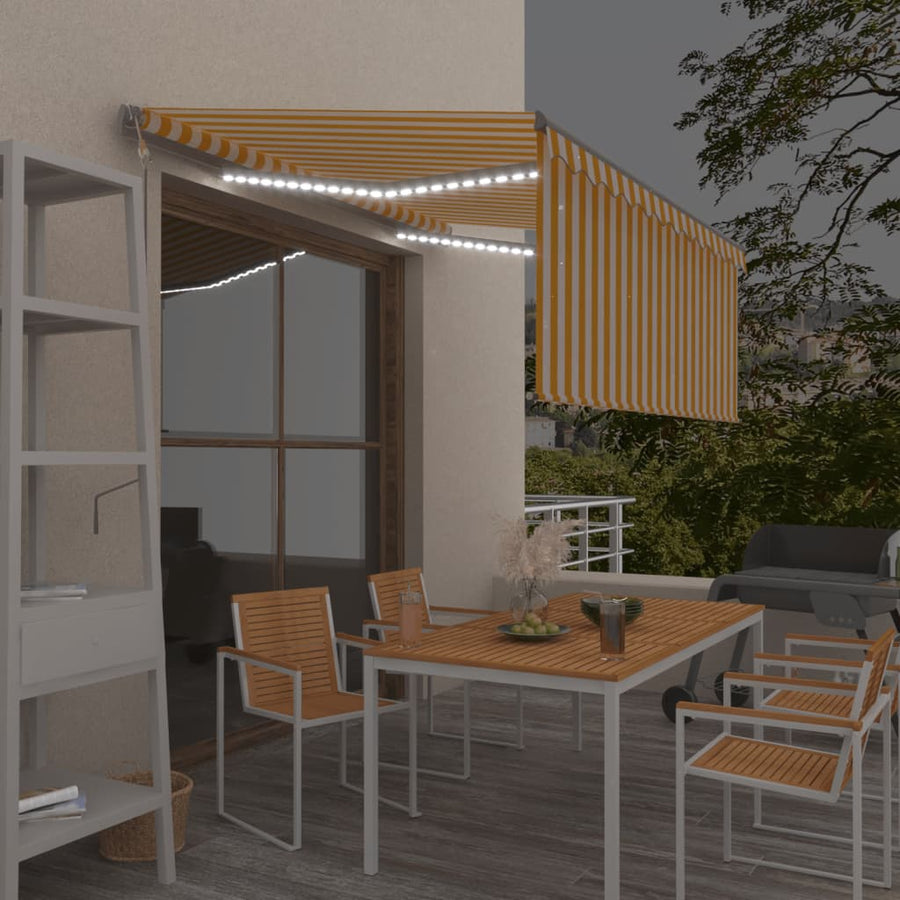 Copertină Automată Cu Stor&Led&Senzor Vânt Galben&Alb 3,5X2,5 M
