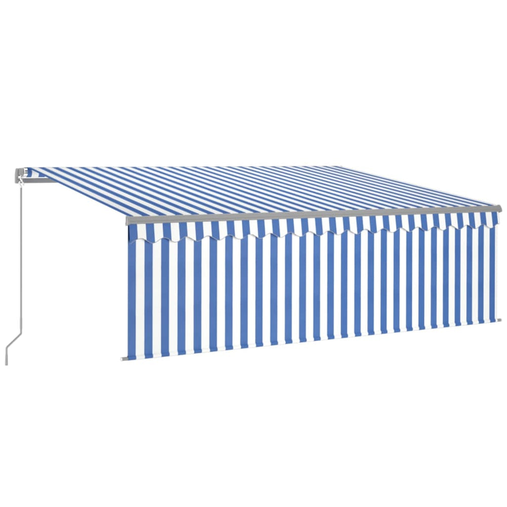 Copertină Retractabilă Manual Cu Stor, Albastru & Alb,