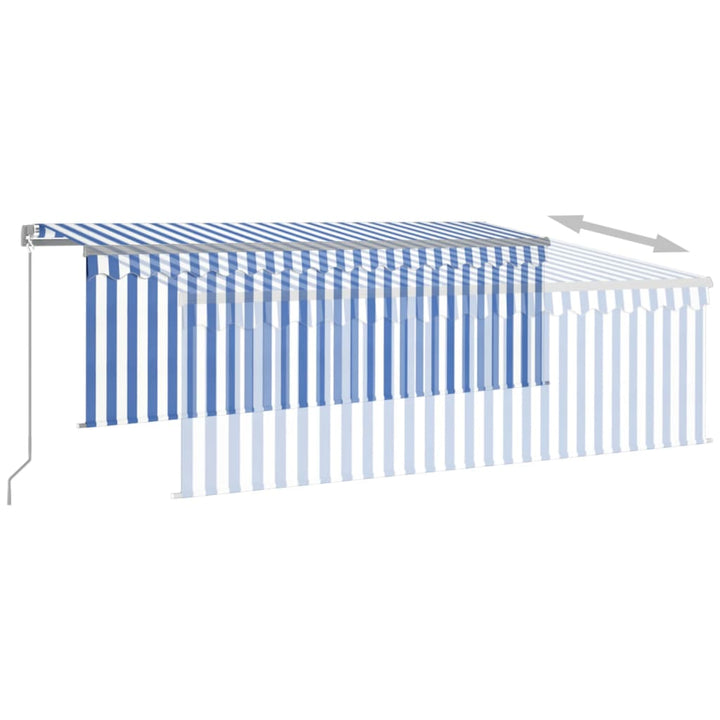 Copertină Retractabilă Manual Cu Stor, Albastru & Alb,
