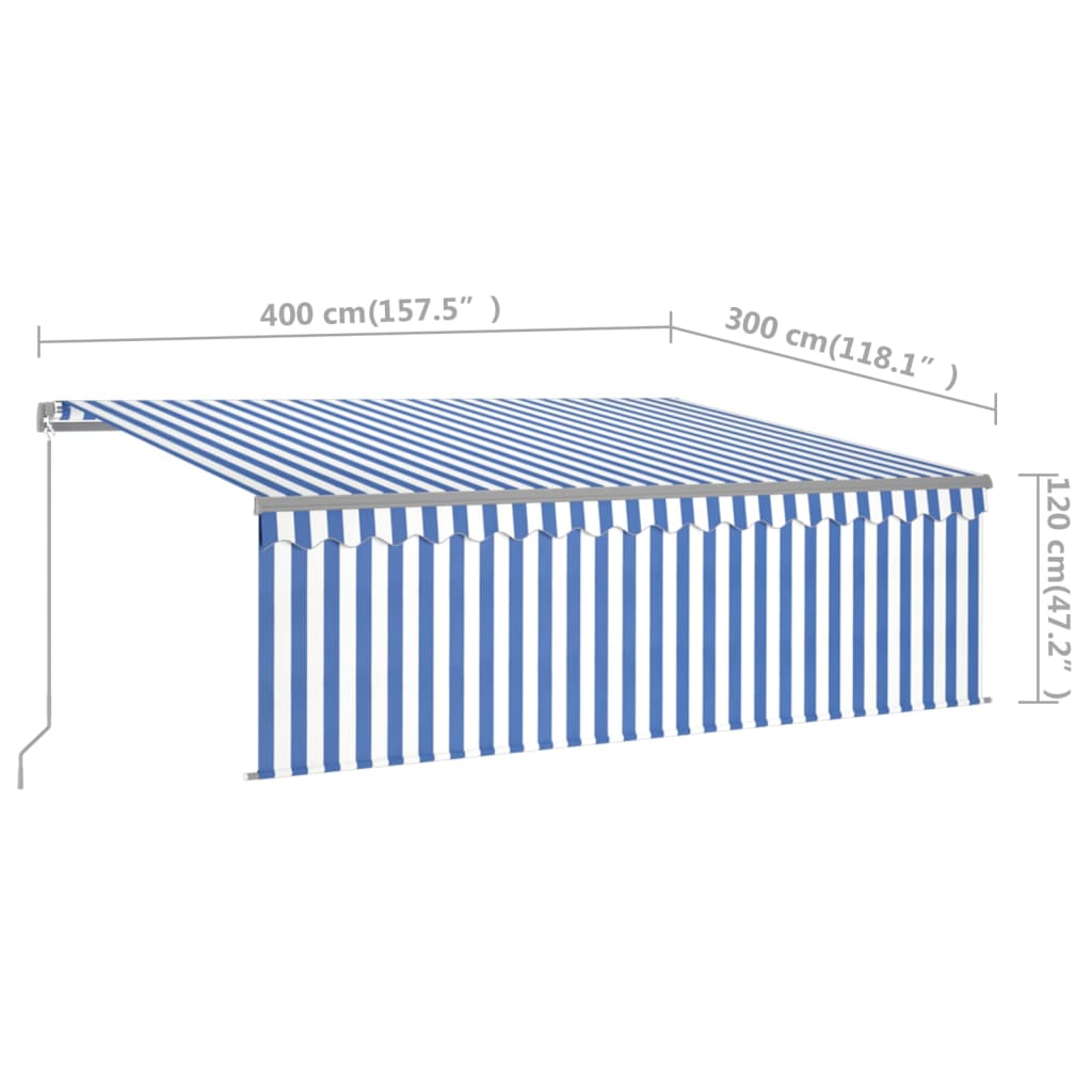 Copertină Retractabilă Manual Cu Stor, Albastru & Alb,