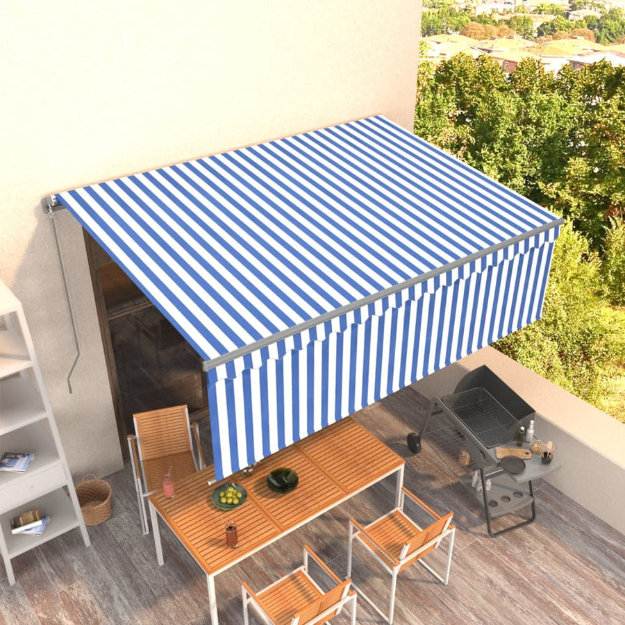Copertină Retractabilă Manual Cu Stor, Albastru & Alb,