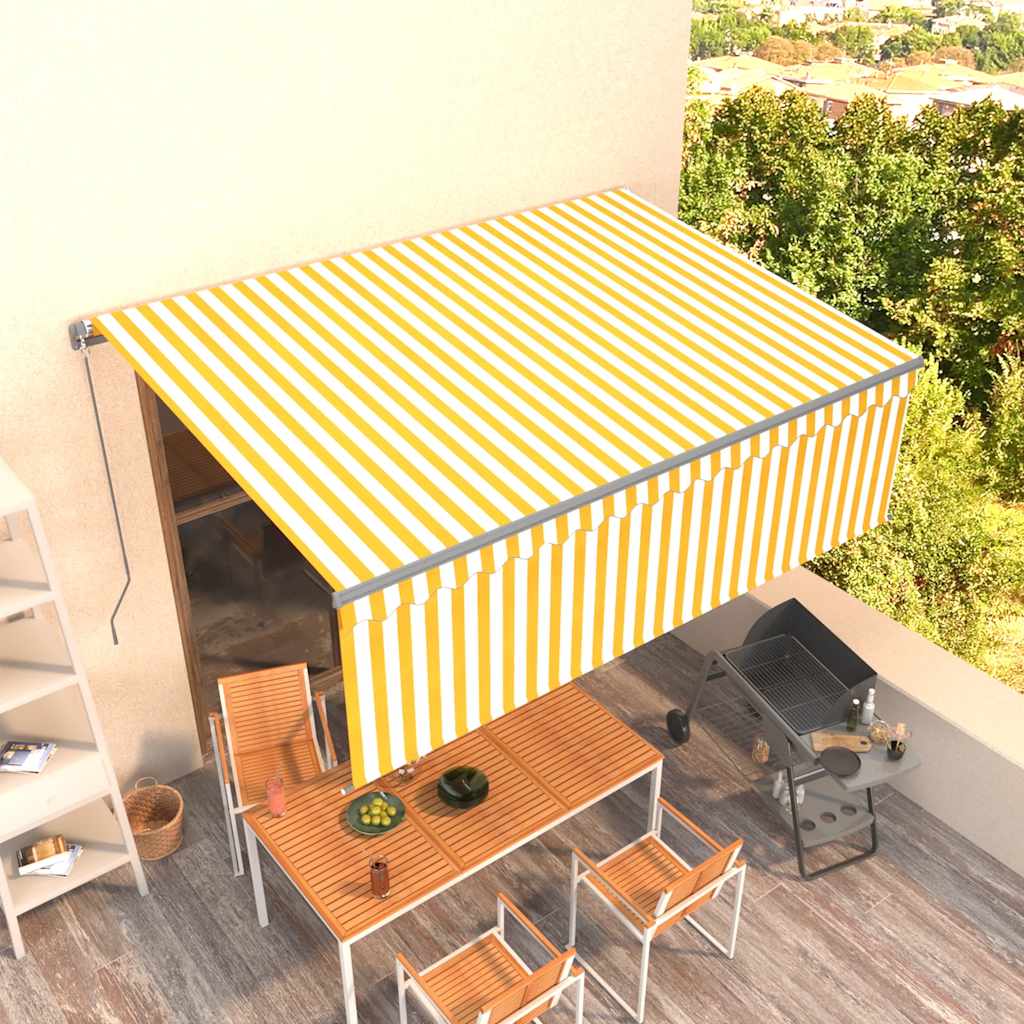 Copertină Retractabilă Manual Cu Stor, Albastru & Alb,