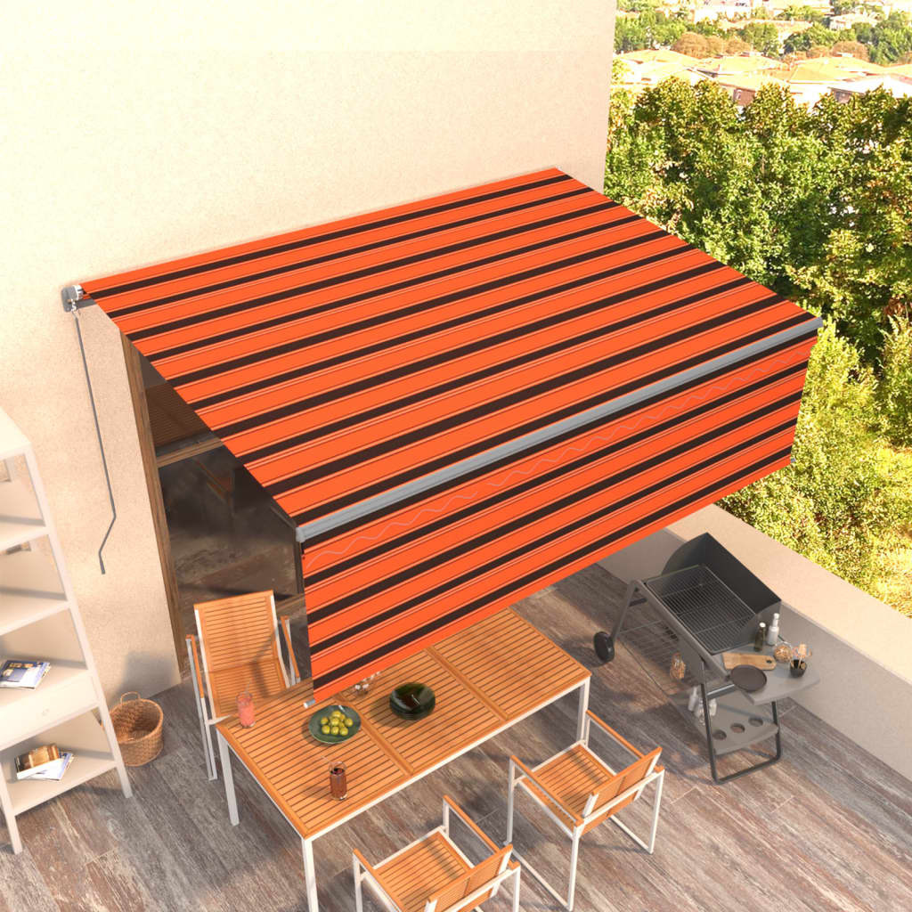 Copertină Retractabilă Manual Cu Stor, Albastru & Alb,
