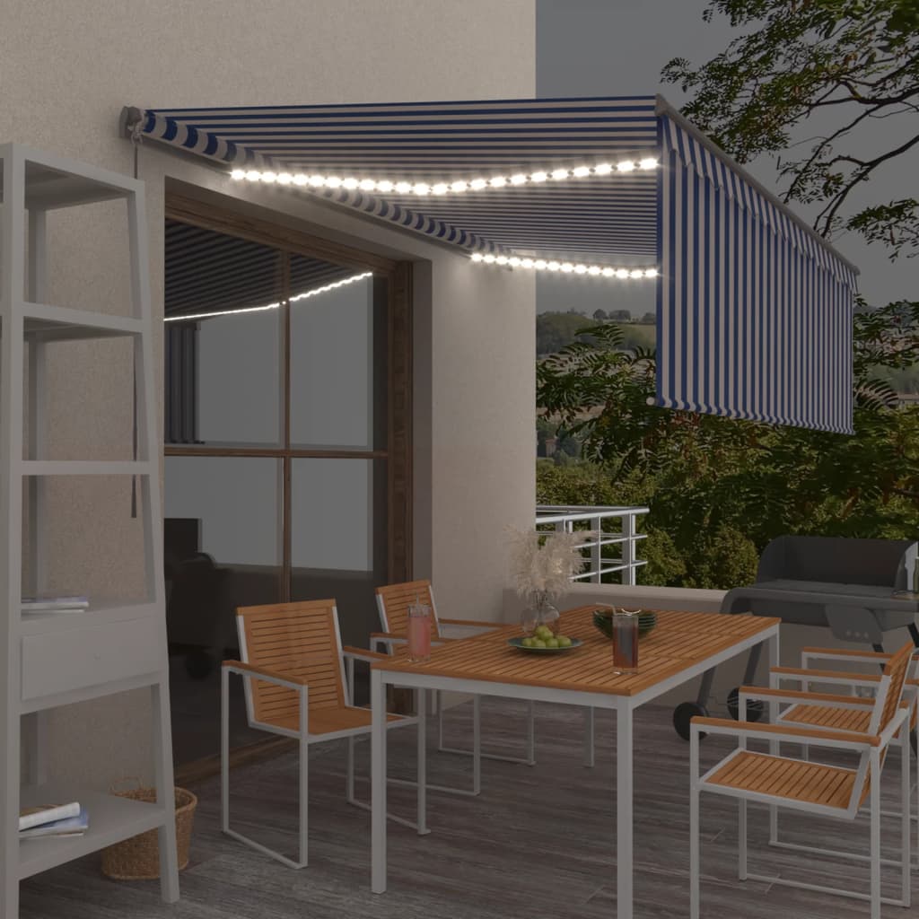 Copertină Retractabilă Manual Cu Stor, Galben&Alb, 3,5X2,5 M