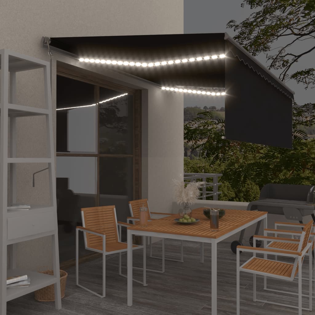 Copertină Automată Cu Stor&Led&Senzor Vânt Galben&Alb 3,5X2,5 M