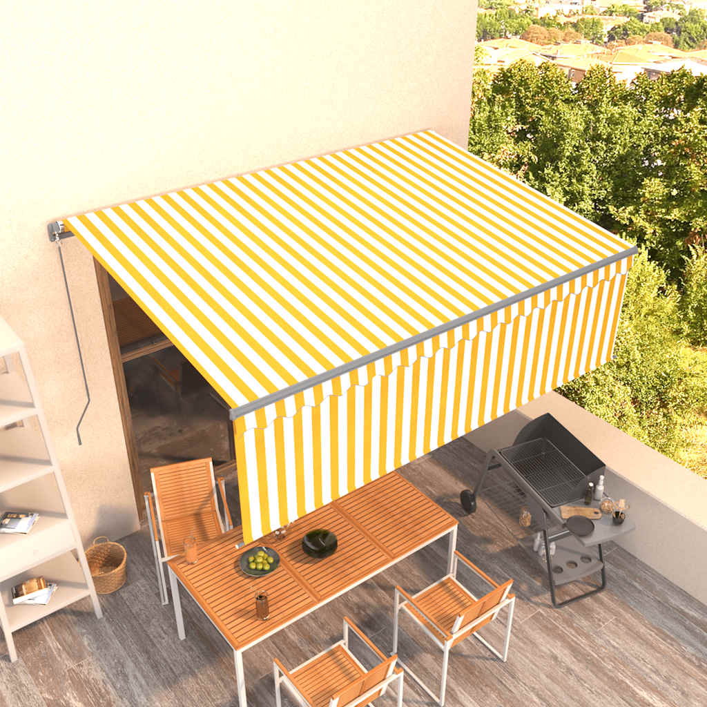 Copertină Retractabilă Manual Cu Stor, Albastru & Alb,