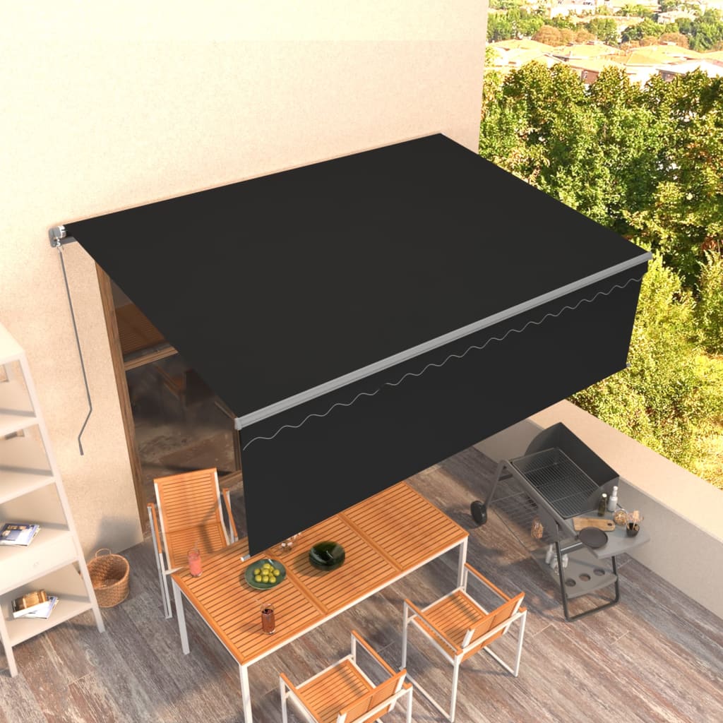 Copertină Retractabilă Manual Cu Stor, Albastru & Alb,