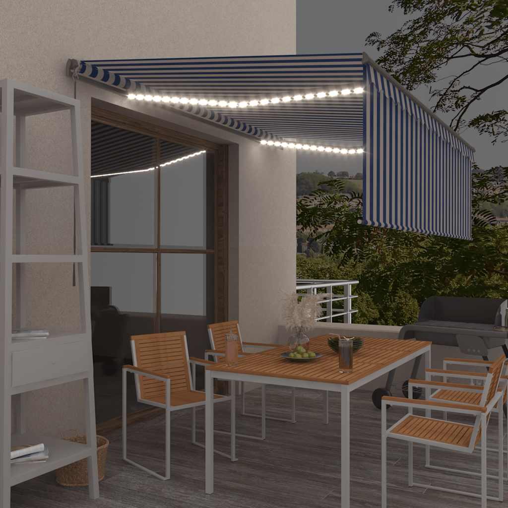 Copertină Retractabilă Manual Cu Stor, Galben&Alb, 3,5X2,5 M