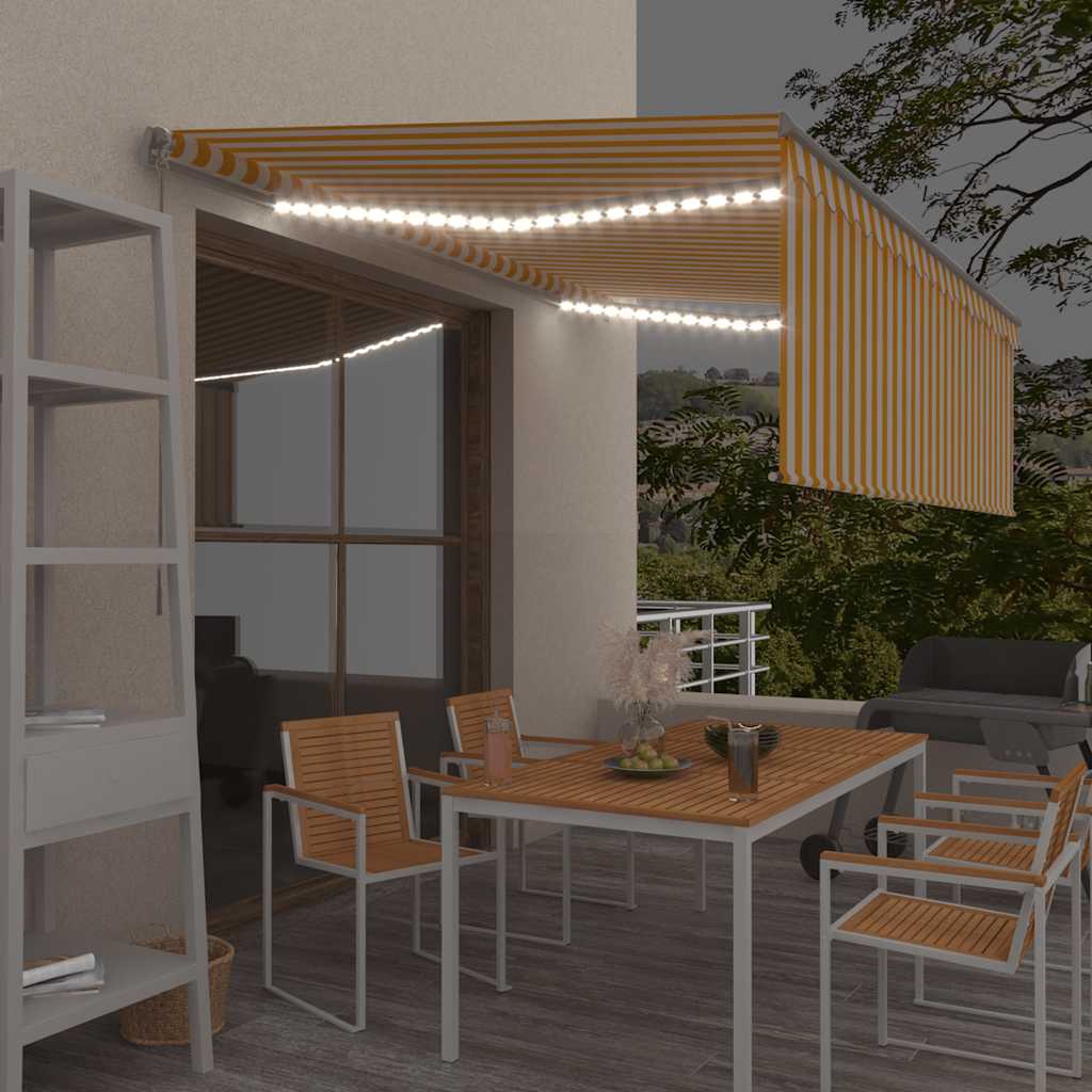 Copertină Retractabilă Manual Cu Stor, Galben&Alb, 3,5X2,5 M