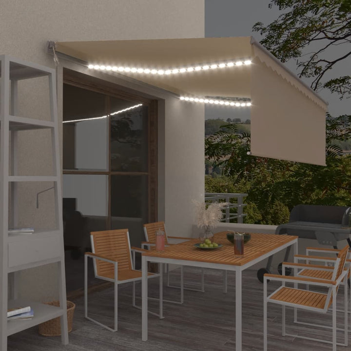 Copertină Automată Cu Stor&Led&Senzor Vânt Galben&Alb 3,5X2,5 M
