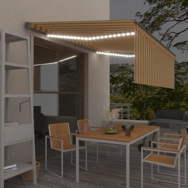Copertină Automată Cu Stor&Led&Senzor Vânt Galben&Alb 3,5X2,5 M