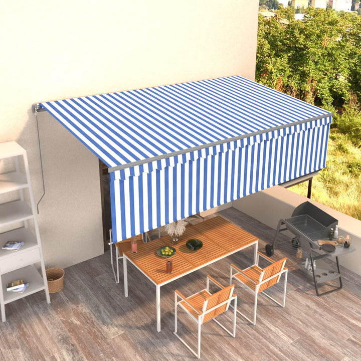 Copertină Retractabilă Manual Cu Stor, Albastru & Alb,