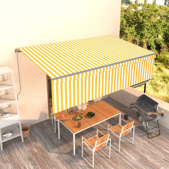Copertină Retractabilă Manual Cu Stor, Albastru & Alb,