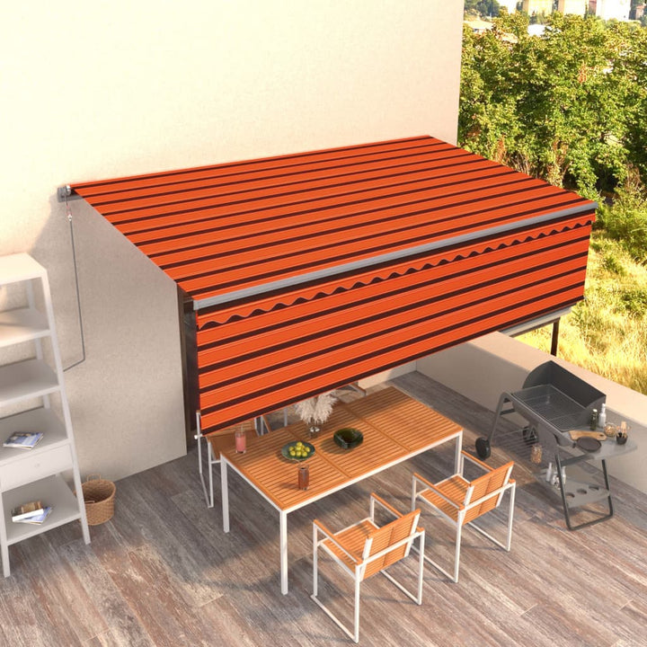 Copertină Retractabilă Manual Cu Stor, Albastru & Alb,