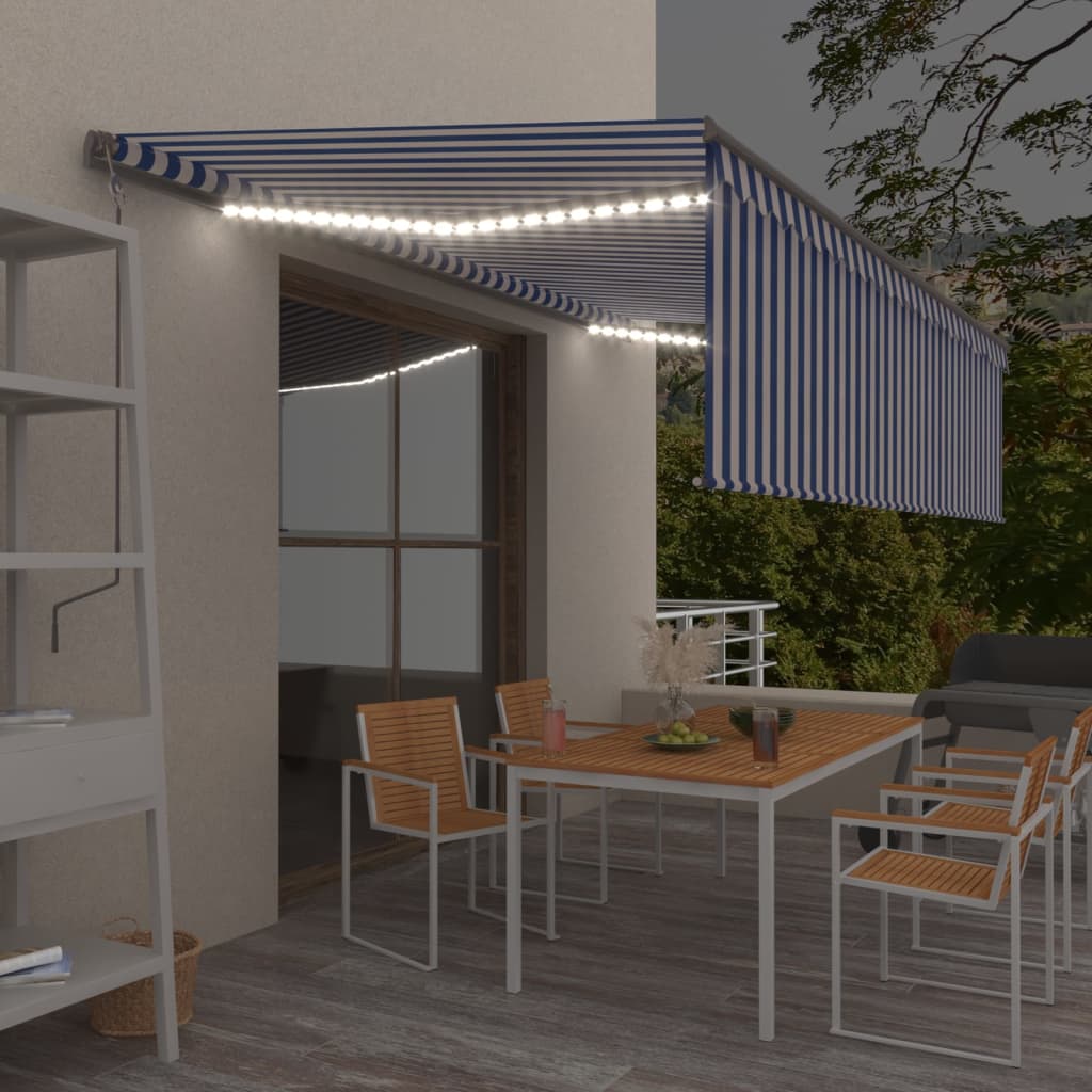 Copertină Retractabilă Manual Cu Stor, Galben&Alb, 3,5X2,5 M