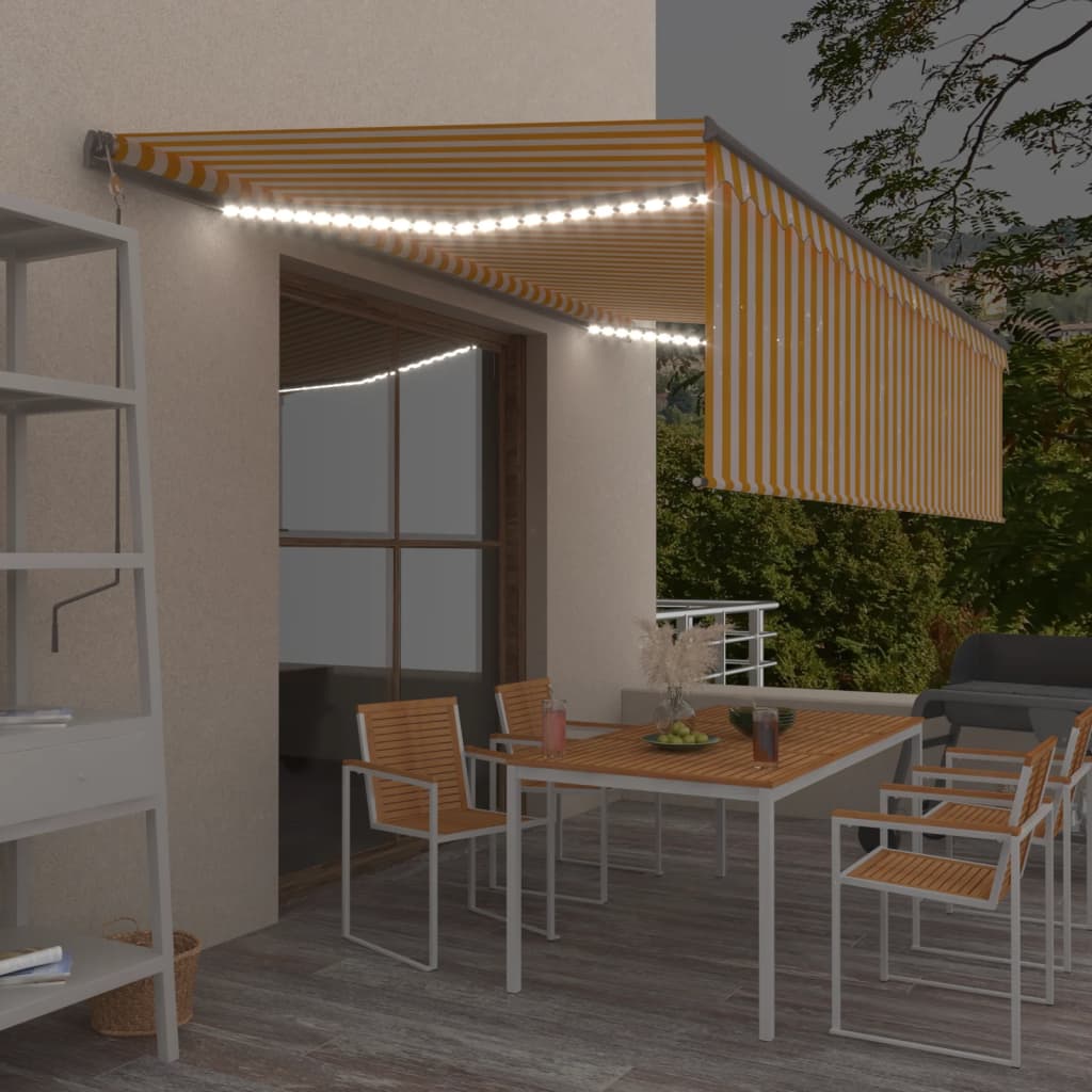 Copertină Retractabilă Manual Cu Stor, Galben&Alb, 3,5X2,5 M