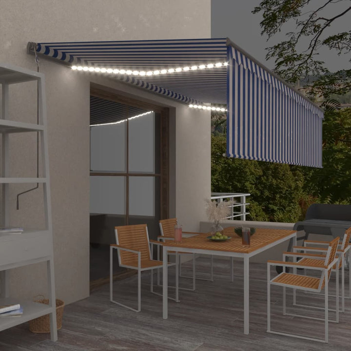 Copertină Automată Cu Stor&Led&Senzor Vânt Galben&Alb 3,5X2,5 M
