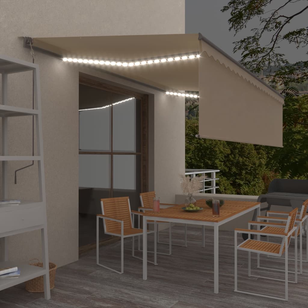 Copertină Automată Cu Stor&Led&Senzor Vânt Galben&Alb 3,5X2,5 M