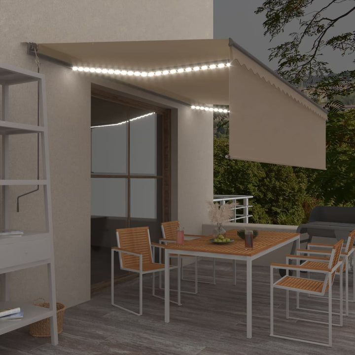 Copertină Automată Cu Stor&Led&Senzor Vânt Galben&Alb 3,5X2,5 M