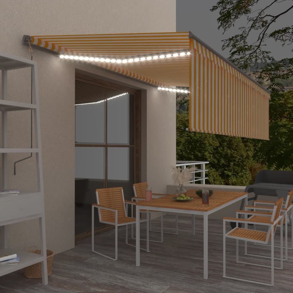 Copertină Automată Cu Stor&Led&Senzor Vânt Galben&Alb 3,5X2,5 M