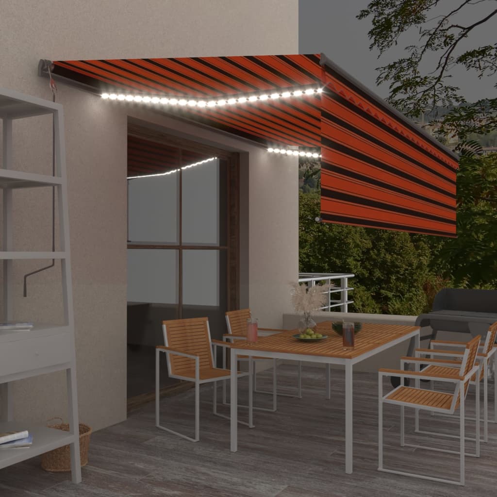 Copertină Automată Cu Stor&Led&Senzor Vânt Galben&Alb 3,5X2,5 M