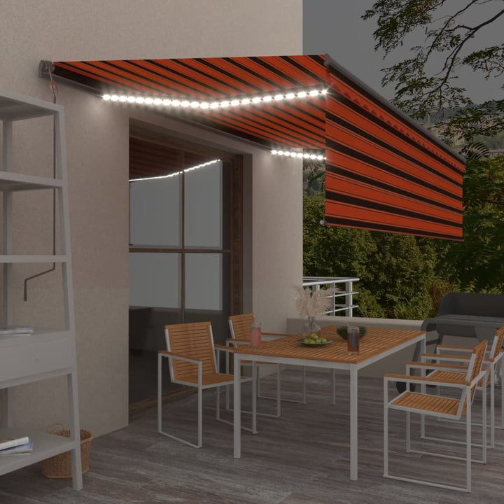 Copertină Automată Cu Stor&Led&Senzor Vânt Galben&Alb 3,5X2,5 M